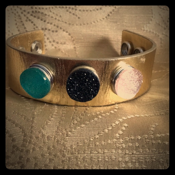 Jewelry - Gold Painted leather bracelet with colorful snaps Jewelry - Gold Painted leather bracelet with colorful snaps